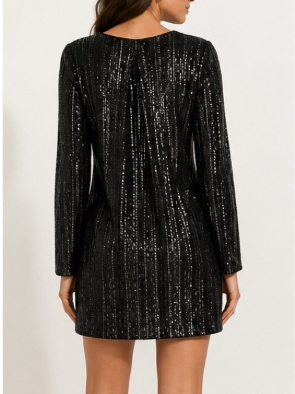 Dress The Population black sequin mini shift dress long sleeve Size S - Picture 3 of 10